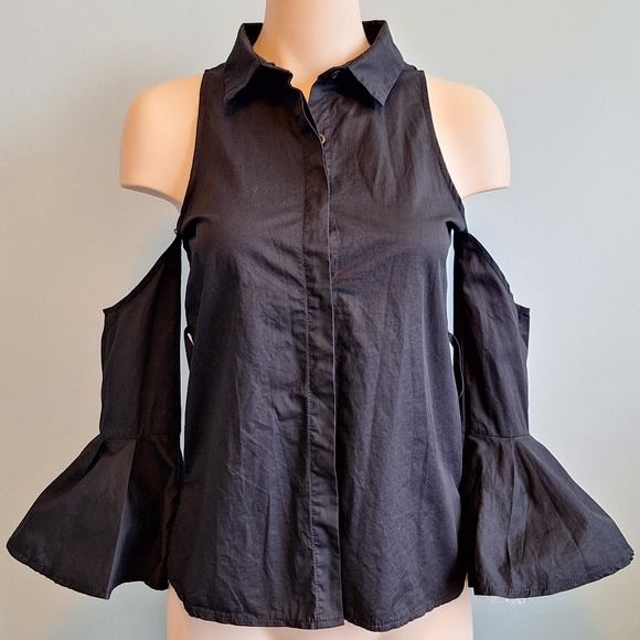 🅱️🅾️G🅾️ Shoulder cut off black cotton shirt - Picture 2 of 8